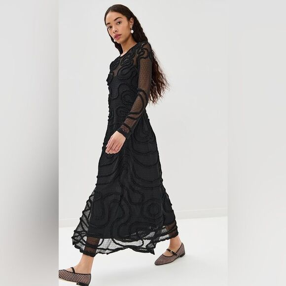 Ulla Johnson Valentina Dress Size Small Black Embroidered‎ Mesh Maxi